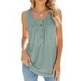 thumbnail image 2 of Mrat Summer Tank Tops Fashion Women's Casual Comfortable Solid Round-Neck Sleeveless Button Tops Blouse T-Shirt Gym Tank Tops Woman S-313 Green L, 2 of 7