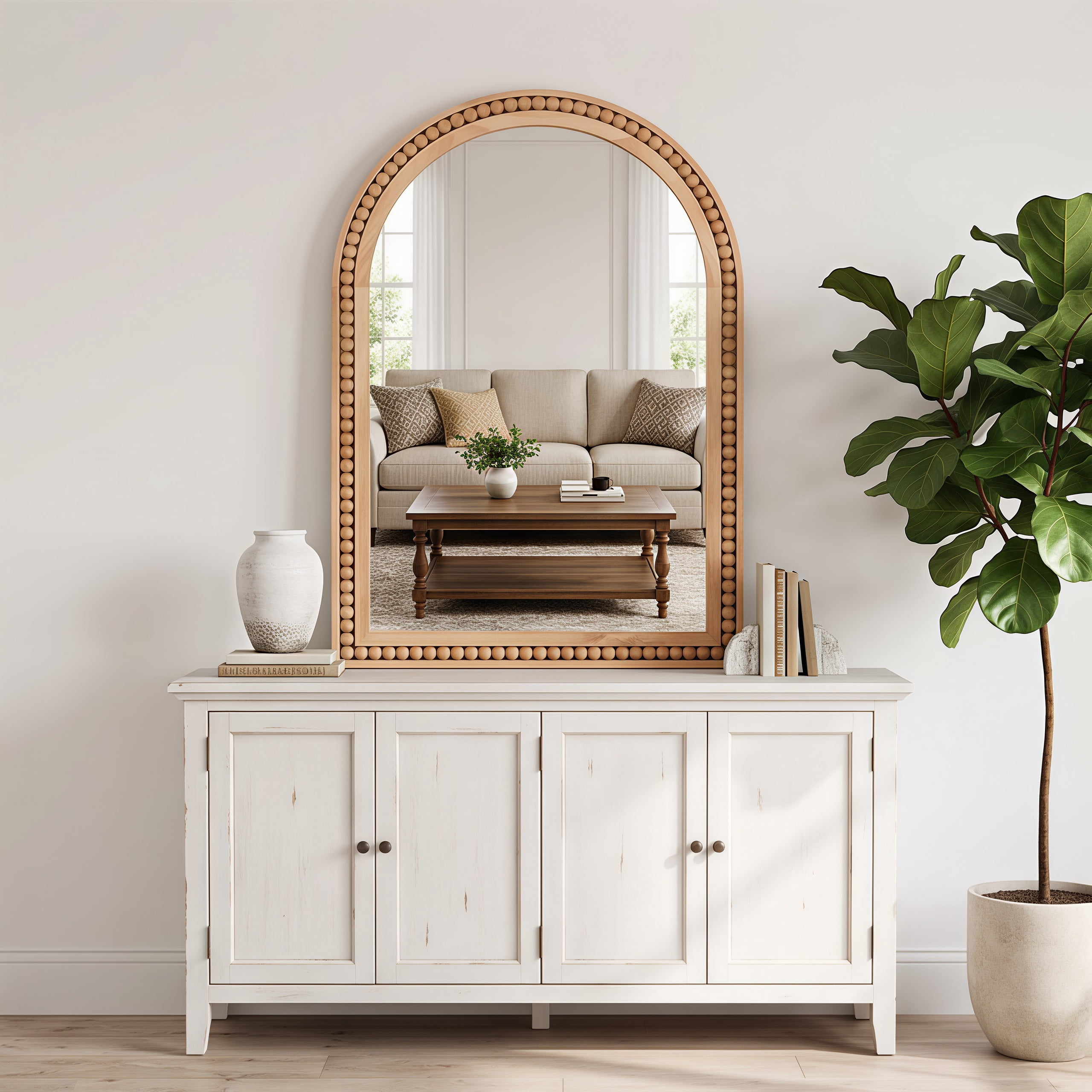 Leumius 36"x 24" Arched Bathroom Mirror Wall Mirror with Wooden Frame,Rustic Farmhouse Decor Mirror for Entryway, Bathroom & Living Room,Natural