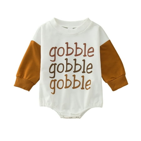 

JAKANYQ Bodysuits Infant Boys Girls Long Sleeve Thanksgiving Letter Printing Romper Bodysuit Newborn Comfy Breathable