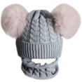 thumbnail image 1 of Bonnet Tricoté pour Enfants Chaud et Confortable avec Double Pompon et Écharpe Infinie, 1 of 10