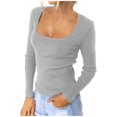 thumbnail image 1 of JUNWELL Women‘s Basic Square Neck Long Sleeve Solid Slim Fitted Ribbed T-Shirt Top Soft Comfy Tunic Tees Tops, 1 of 7