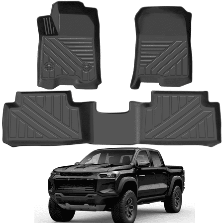 Car Floor Mats for 2023-2024 Chevrolet Colorado Crew Cab - Full Set, Custom Fit TPE Rubber Non-Slip Automotive Floor Liners, Easy to Clean All-Weather Car Mats