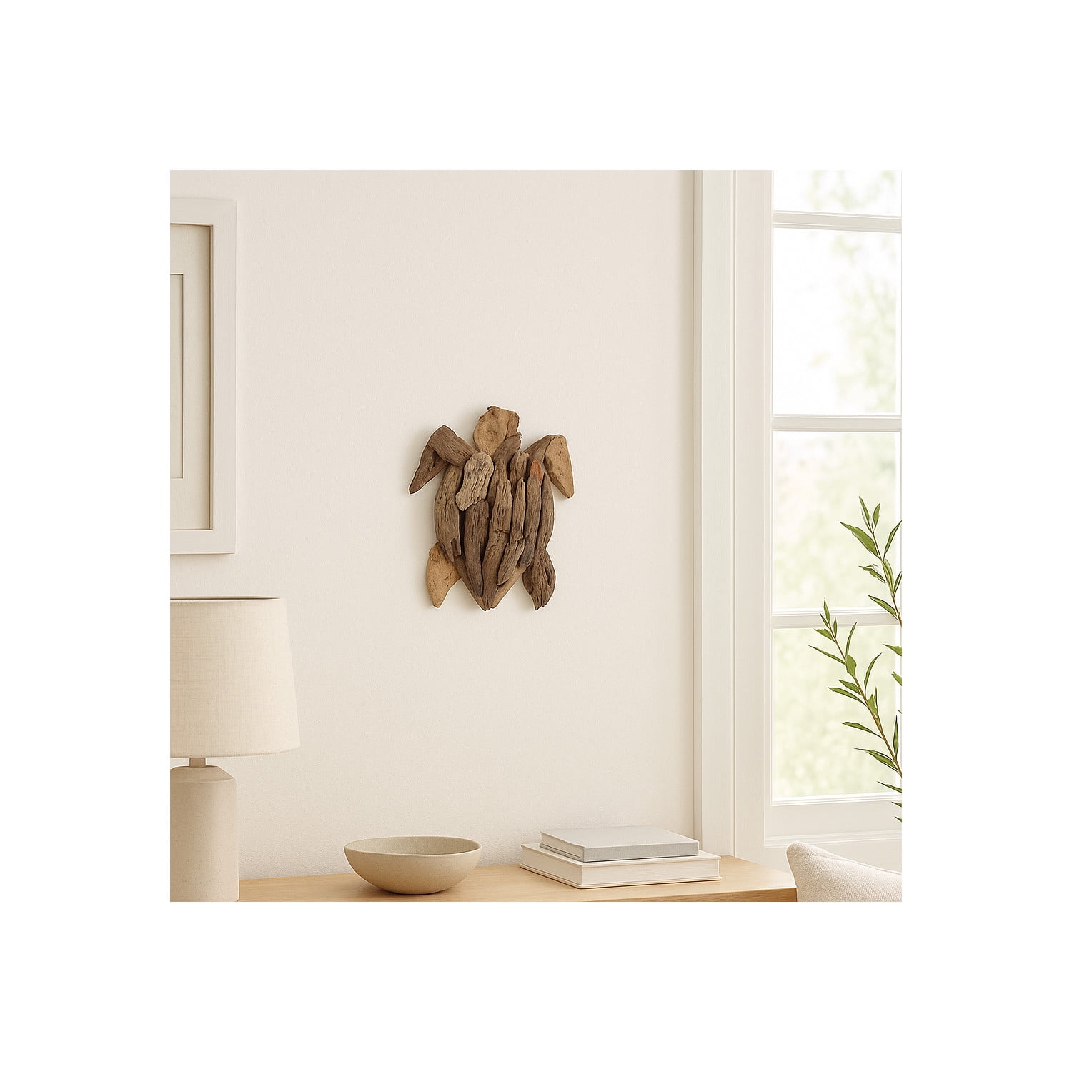 Driftwood Turtle Figurine Sculpture for Home Decor - Decorative Statue for Bathroom, Office, and Living Room Styling - Coastal Accent for Entryway and Bedroom Wall Decor - 12", Brown