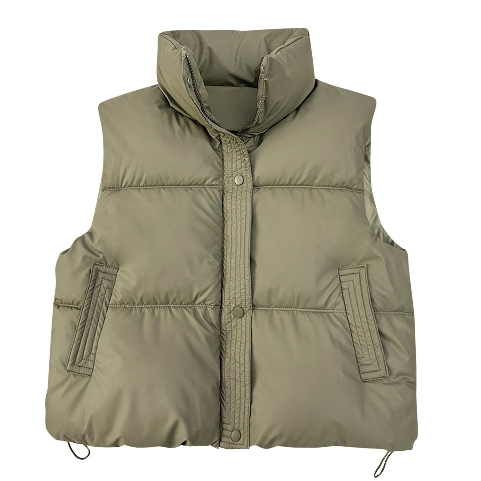 Ofreoo Womens Solid Color Loose Standing Collar Cotton Jacket Sleeveless Cotton Jacket Fall Outfits for Women 2024 Holiday Gift Finder