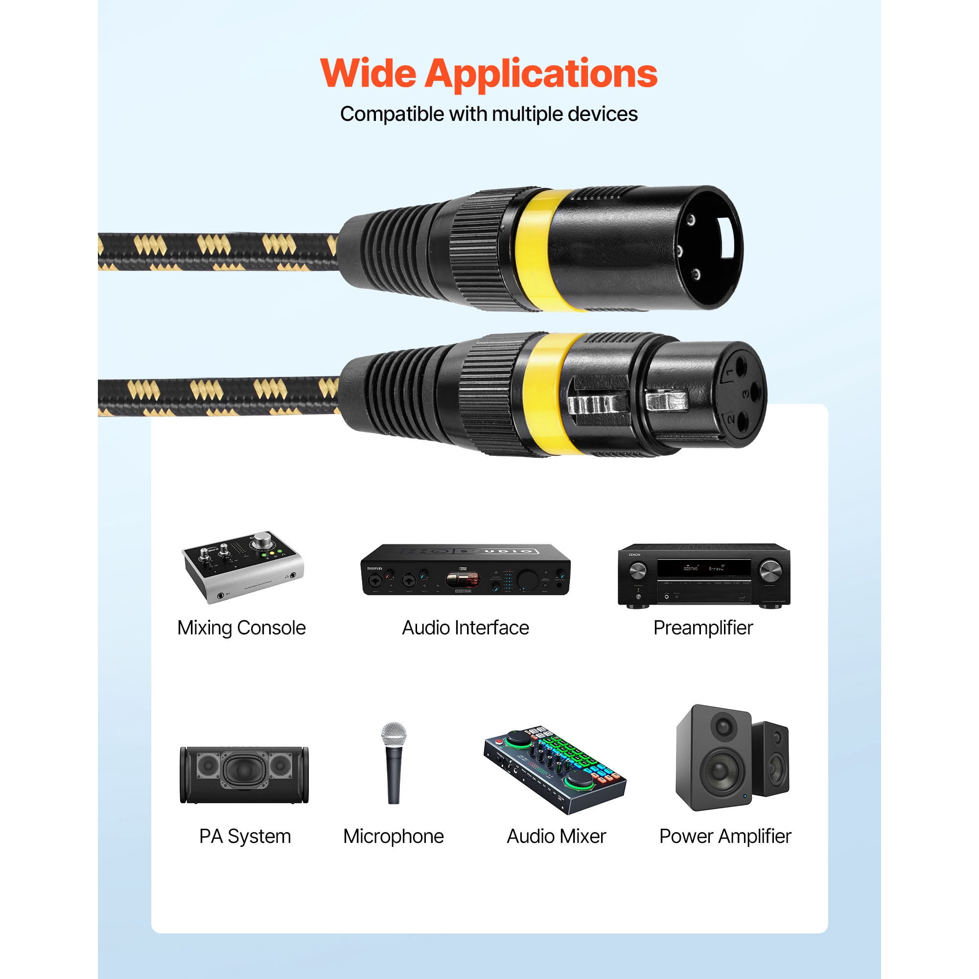 KFFKFF 25 ft XLR Cable, 6-Pack, Shielded Balanced 3-Pin Male to Female Microphone Cords with Gold-Plated Connectors, Ideal for Stage Lighting, Microphones, Amplifiers, Mixers, and Speaker Systems