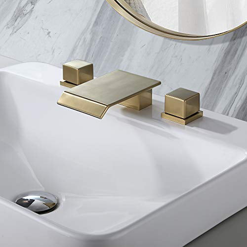 Buluxe Waterfall Bathroom Sink Faucet In Brushed Gold 3 Hole Double Square Handles Widespread Bathroom Faucet Solid Brass Walmart Com Walmart Com
