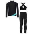 thumbnail image 2 of Haitryli Figure Ice Skating Dance Set for Girls Kids Sparkly Star Jacket with Crop Top  and Sports Pants Leggings Blue Green 9-10, 2 of 5