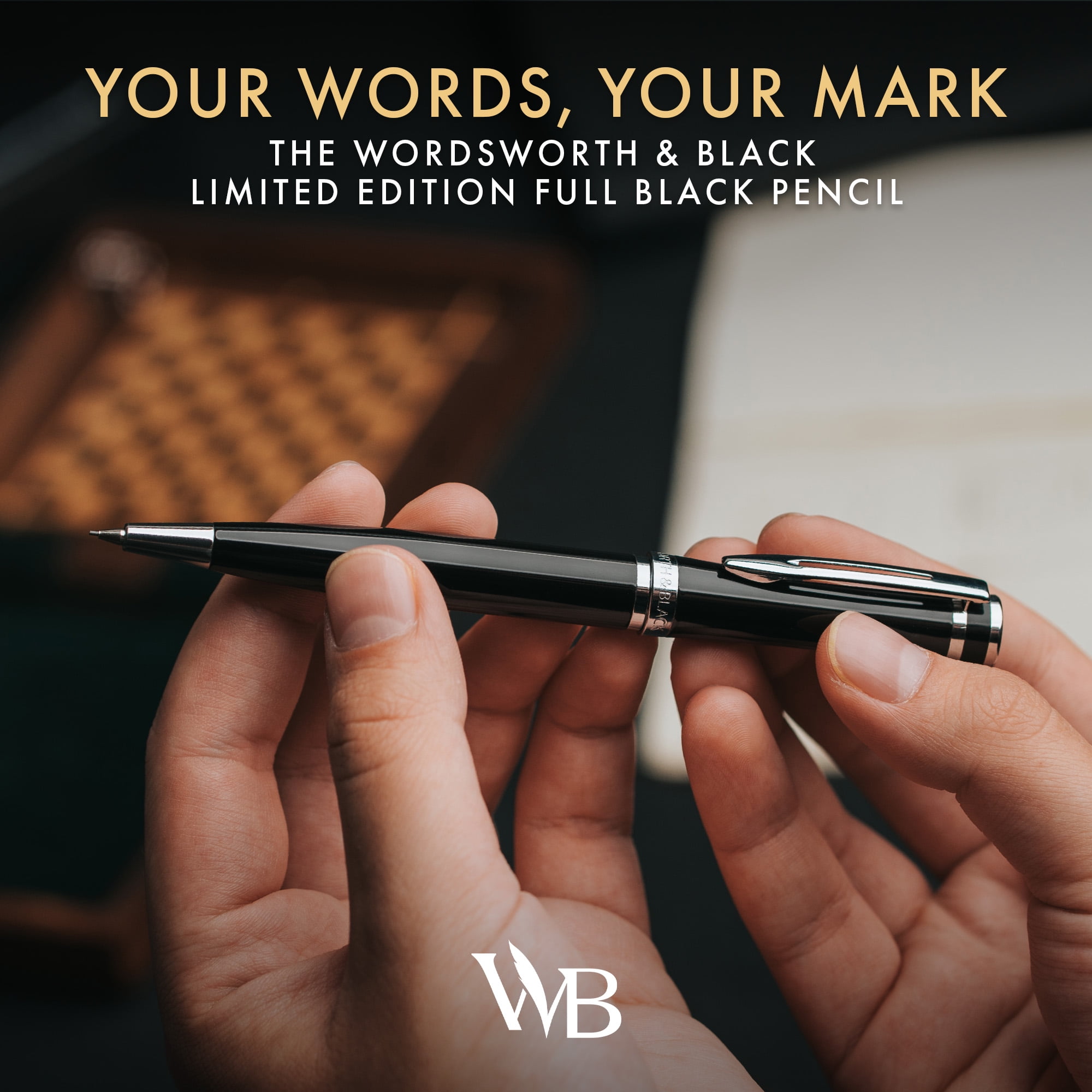 Wordsworth & Black Luxury Erudite Mechanical Pencil Set- Refillable Pencil, Gift Case; Journaling, Calligraphy, Drawing, Smooth Writing [Black Chrome]