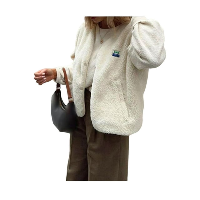 Womens Fleece Sleeveless Jacket Warm Outerwear with Pockets Cream White M