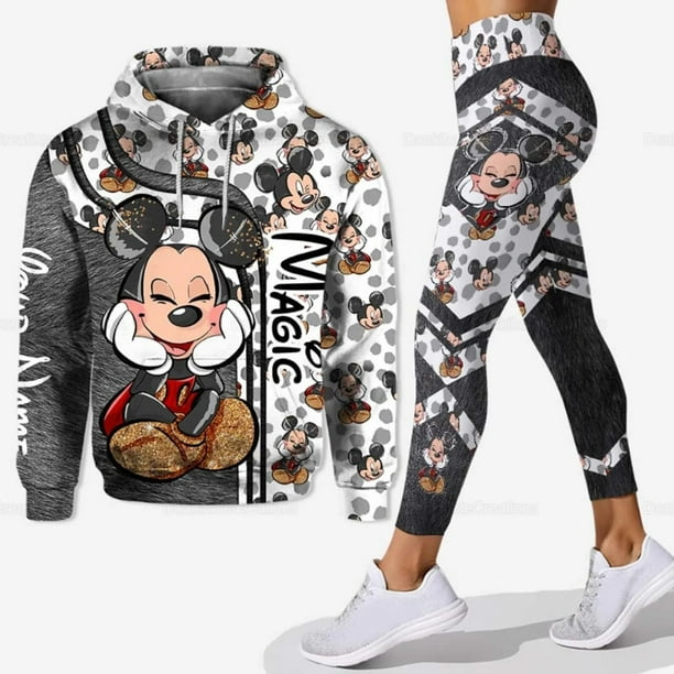 Sudadera con capucha 3D de Mickey Mouse para mujer, conjunto de pantalones de chándal de Yoga de Mickey Mouse, Leggings de Yoga de Disney, chándal de moda