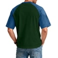 thumbnail image 4 of Havenx Mens Denim Shirt Raglan Sleeves Patchwork Shirt Short Sleeve Round Neck Tee Contrast Colors Lightweight Casual Comfy Gym Fashion Clothing,Dark Green 3XL, 4 of 5