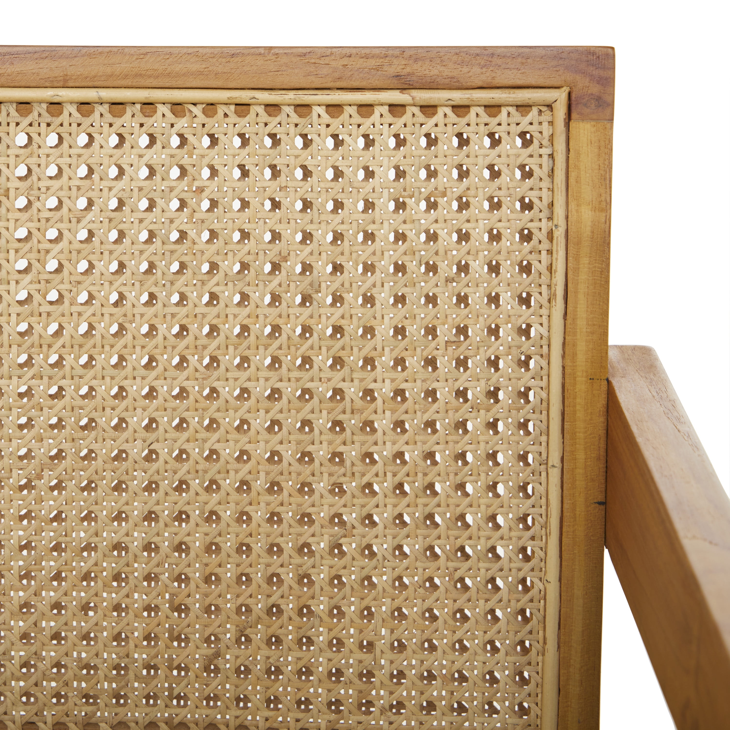 DecMode Teak Wood Woven Lounge Chair with Armrests, Brown