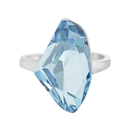 - Faceted Crystal Womens Aquamarine Cocktail Ring in Sterling Silver with Swarovski Crystals