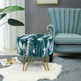 thumbnail image 2 of Home Soft Things Jacquard Faux Fur Round Ottoman - Deep teal - 18" x 18" x 18", 2 of 9