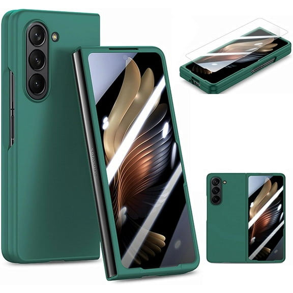for Samsung Galaxy Z Fold 5 Case with Screen Protector, Ultra Thin Full Body Protective Phone Case Cover for Samsung Z Fold 5 5G FG Blackish Green