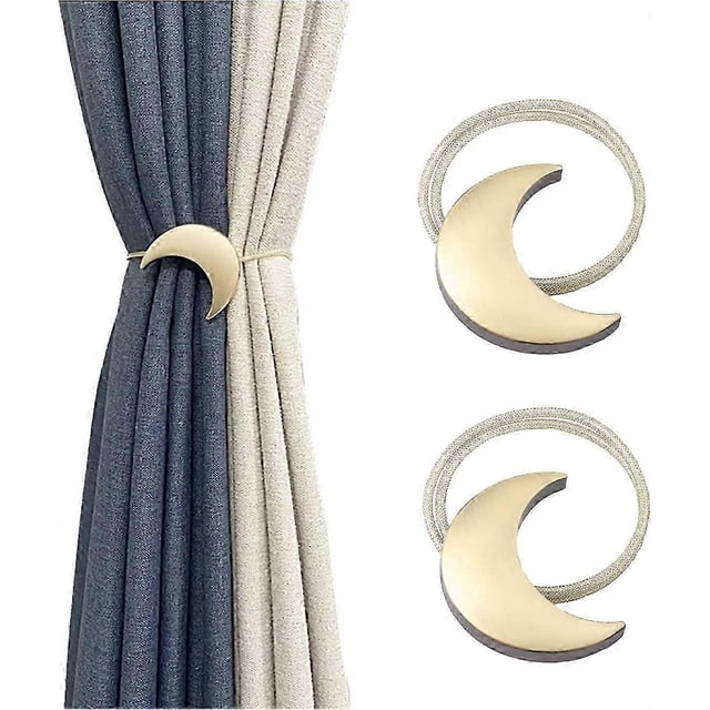 2 sujetadores magnéticos dorados con forma de luna para cortinas, ideales para el hogar y la oficina (2 sujetadores de cortina dorados con forma de luna, 2 unidades)
