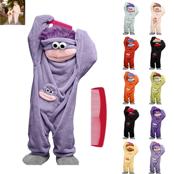 Silly Goofy Onesie for Kids- Frog Onesie Funny Monster Pajamas Fleece Jumpsuit Hooded Cozy Loose Fit Plush Loungewear,with Comb (No Shoes Included) Light Purple 8-9 Years