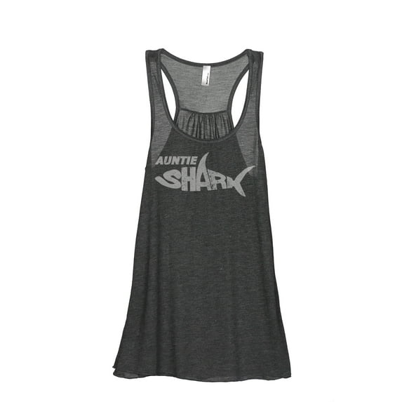 Auntie Shark Women's Fashion Sleeveless Flowy Racerback Tank Top Charcoal Grey Small