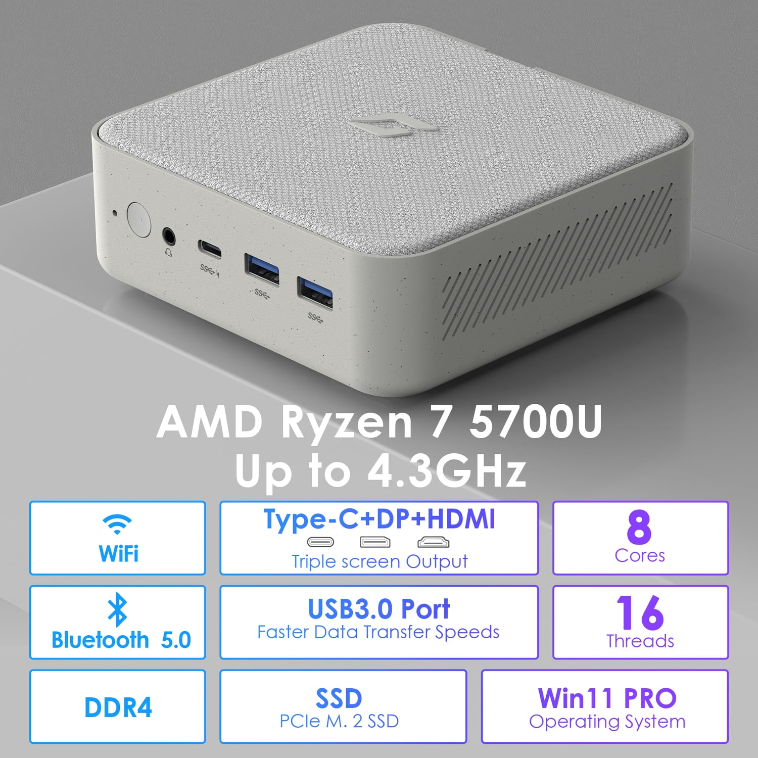CyberGeek Mini PC, AMD Ryzen 7 5700u, 32GB RAM, 1TB SSD, Triple