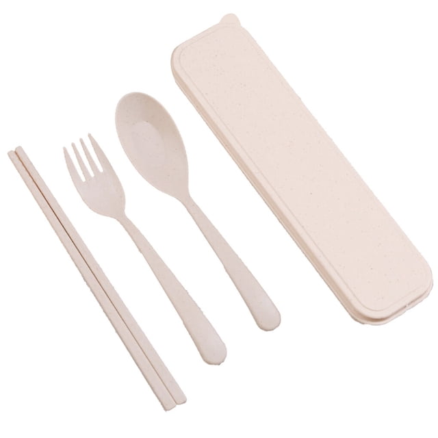 3 In 1 Spoon Fork Chopsticks Set stalk dinnerware Organizer Box Plastic Tableware Wheat Dissolvabitity Dinnerwear