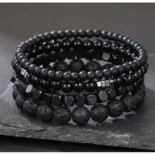 4pcs Bracelets For Men: Stone Bracelet With Elastic Rope - Unique Texture Wrist Jewelry For Party Casual And Formal Occasions