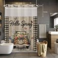 thumbnail image 5 of No Hook Shower Curtains with Snap-in Liner Set, Spring Flower Waterproof Hotel Style Bathroom Shower Curtain, Farmhouse Vintage Truck Black Plaid Wood Grain Mesh Top Bath Curtains 48''x72'', 5 of 9
