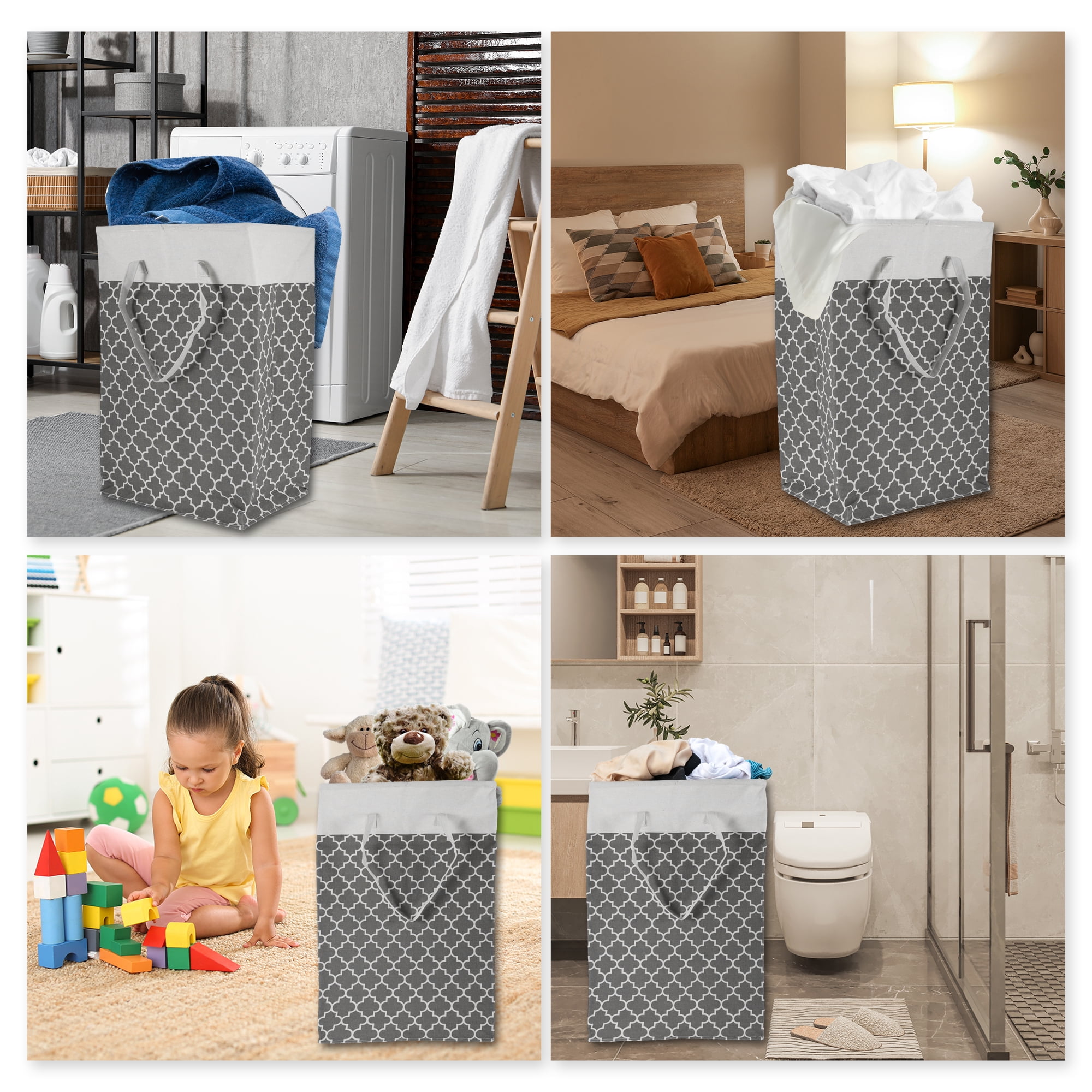 Unique Bargains Laundry Basket, Foldable Laundry Hamper with Handles Dark Gray