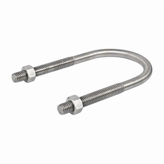 Round U-Bolt, 1/2"-13, 3 in W, 3 3/4 in H, Plain Stainless Steel