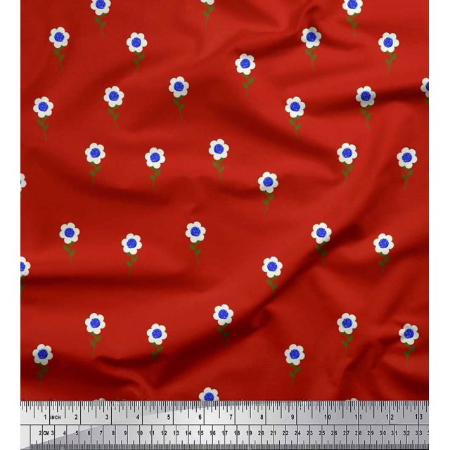 Soimoi Tissu en Rayonne Rouge Imprimé Floral Artistique 1 Yard 56 Pouces de Large