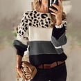 thumbnail image 4 of Women's Round Neck Leopard Print Stitching Long Sleeved Pullover Casual Knitted Sweater Basic Tops,Color Block Sweaters for Women 2023 Fashion, 4 of 7