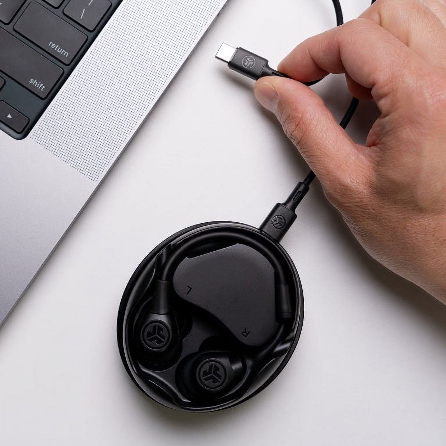 JLab Work Buds True Wireless Headset, Black, Detachable Boom Mic, 55+ Hr Playtime, Multipoint