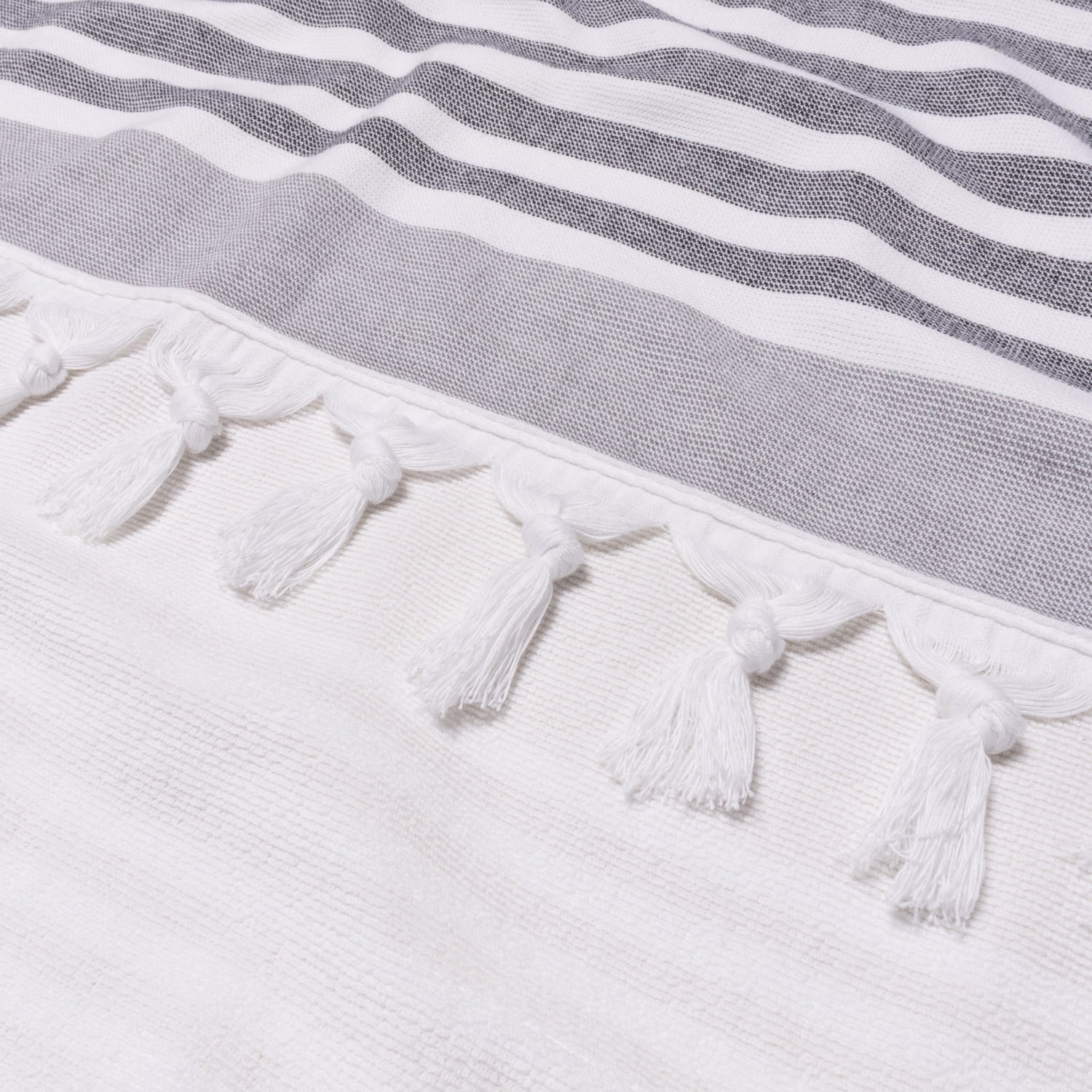 Superior Marigold Stripe Fouta Cotton Beach Towel with Tassels, 35" x 68", Black