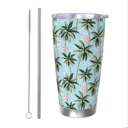 

Bingfone Flamingos And Palms for 20 Oz Stainless Steel Travel Mug Double Wall Water Coffee Cup for Home Office Outdoor Works Great for Ice Drinks and Hot Beverage-Straw Two-piece Set