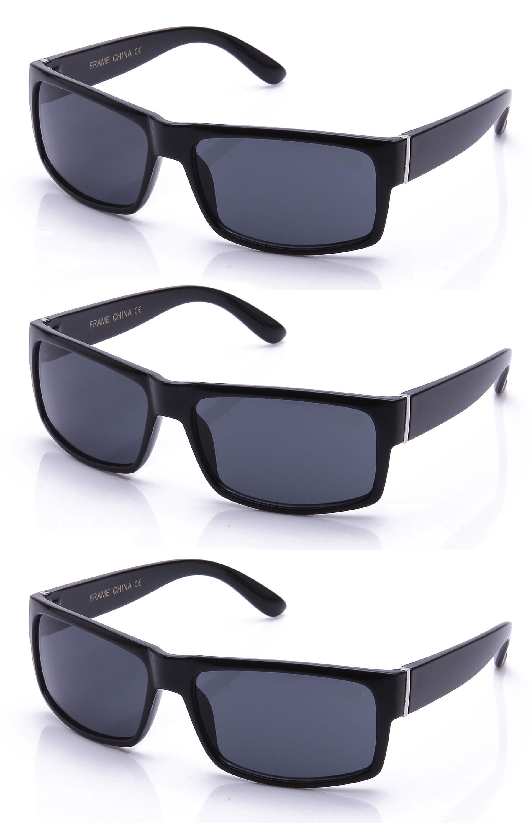 New Bee - 3 Packs Men's Flat Top Sunglasses Plastic Rectangular Classic