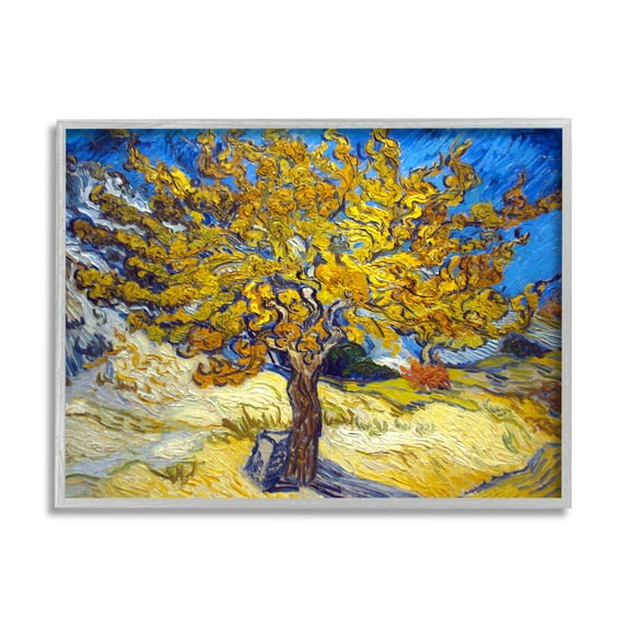 Stupell Industries Golden Tree Blue Yellow Van Gogh Classical Painting Landscape Painting Gray Framed Art Print Wall Art, 24 x 30