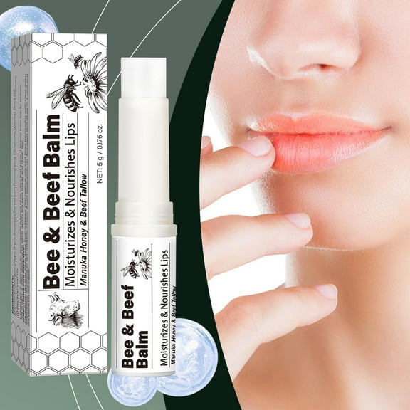 Kokovifyves Natural Beef Tallow Grass Fed Tallow Balm Beeswax Lip Balm Hydrating Moisturizer Lip Care Nourishing and Soothing 5g