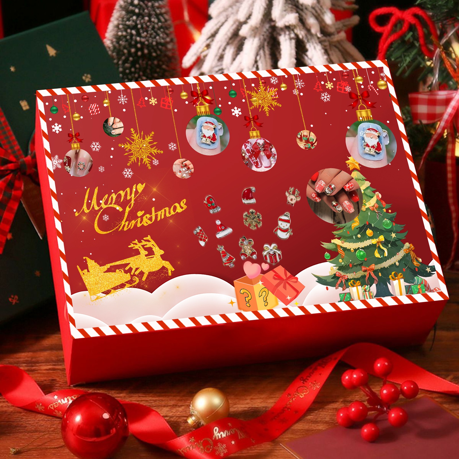2024 Newly Fashionable Nail Accesseries Advent Calendar for Christmas, New Year Decor, 24 Pcs Surprise Nail Decor for Wife Lovers, Girlfriend Friends Yourself