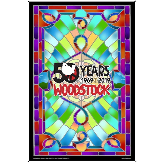 Woodstock Stained Glass 50th Anniversary Heady Art Print Tapestry 53" x 85" with FREE 3-D Glasses