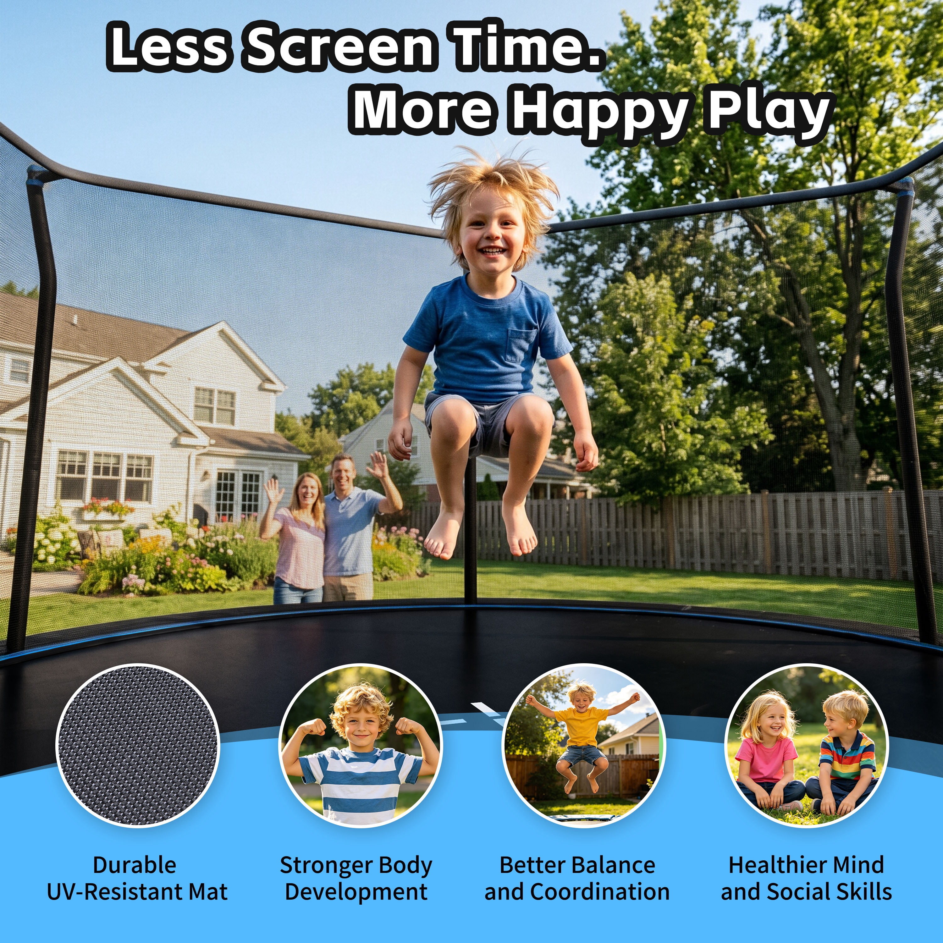 EUROCO 14FT Outdoor Trampoline for Kids and Adults with Safety Enclosure and Ladder, 1200LBS Capacity Round Backyard Bouncer for Birthday Gift