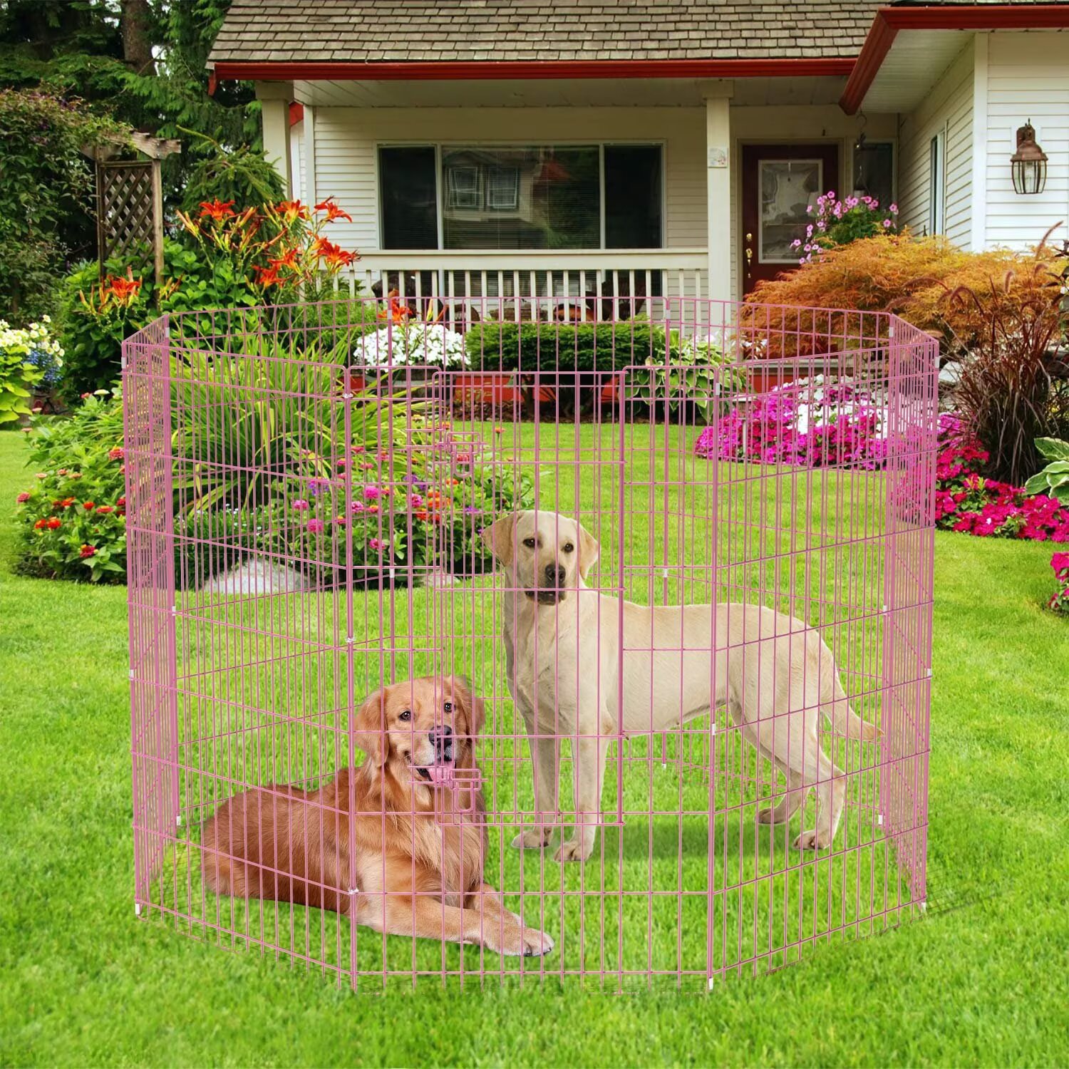 YRLLENSDAN,42In,8 Panel,Outdoor Dog Fence,Puppy Play Pen for Indoors,Dog Play Pen Indoors,Easy To Assemble and Store,Foldable,Pink