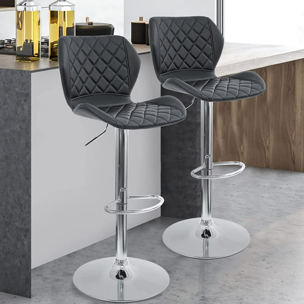 Pu Leather Counter Height Bar Stools, Gray Leather Bar Stools Set Of 2
