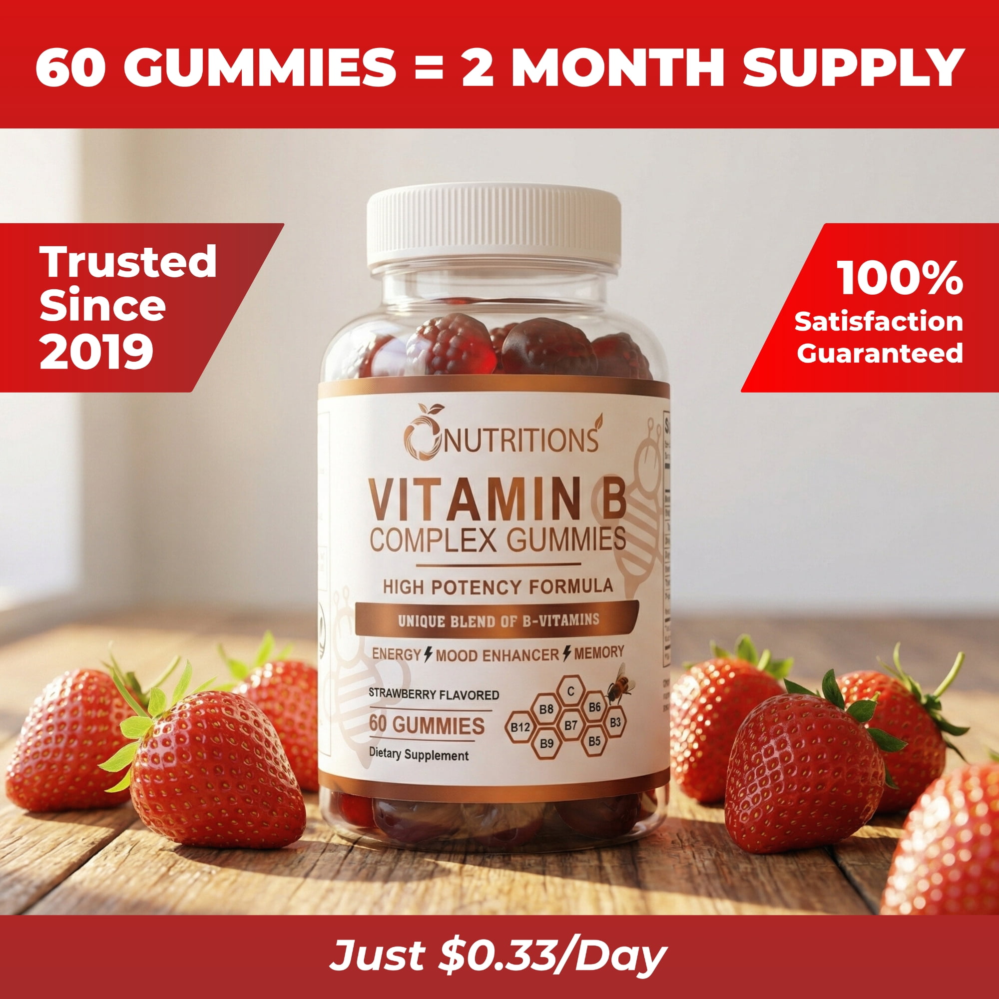 O Nutritions 2-pack Vegan Vitamin B Complex Gummies with B12, Biotin, Niacin