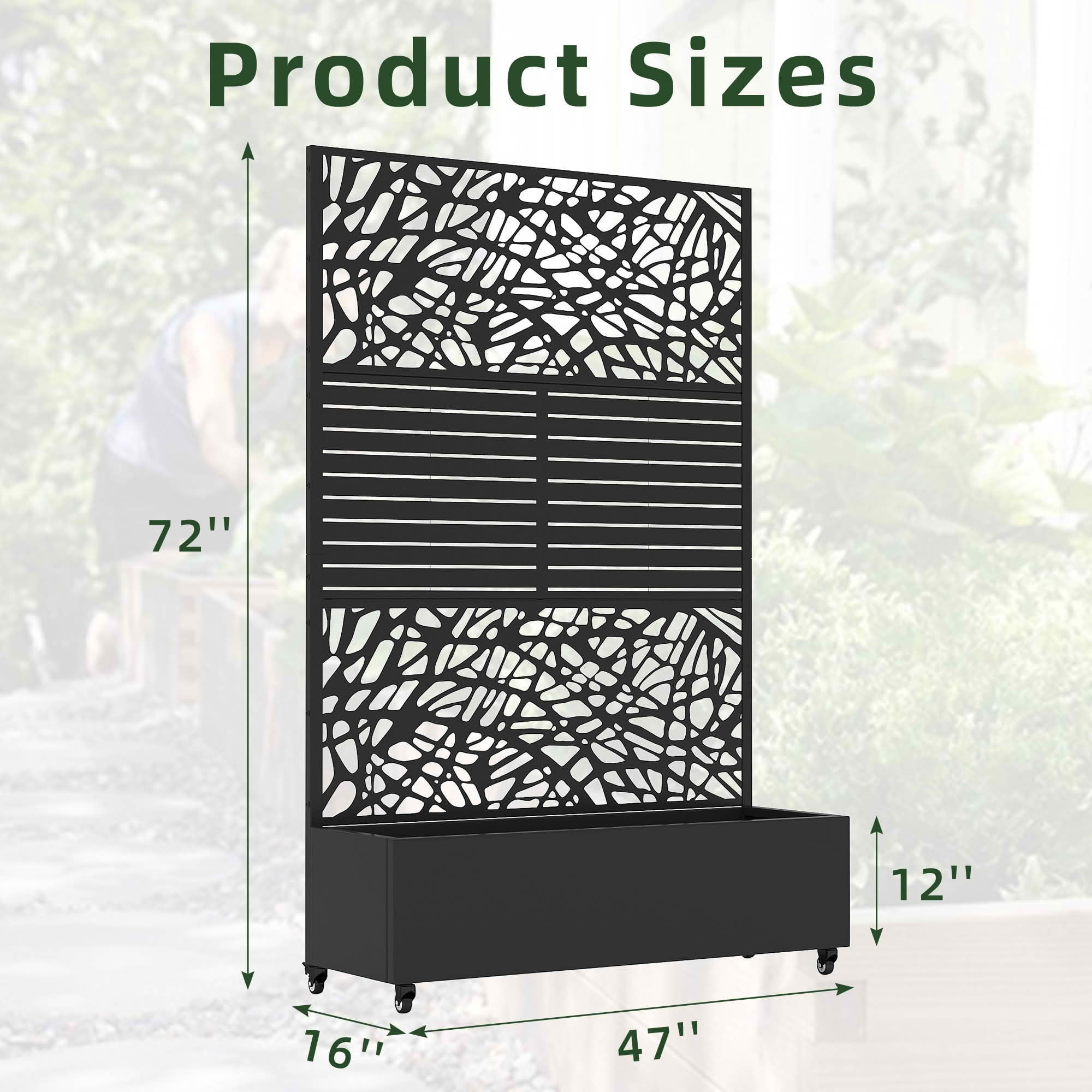 MAYEERTY 72x47x16 Inch Black Metal Planter Box with Trellis for Outdoor Garden & Patio