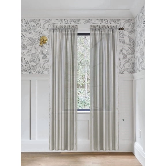 Gorgeous Home Linen 2pc Silver Rod Pocket Window Curtain Semi-Sheer Light Filtering 55" wide X 95" Set of 2