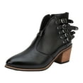 thumbnail image 4 of Dakaela Womens Slip on Western Ankle Boots V Cutout Pointed Toe Chunky Stacked Mid Heel Dress Booties, 4 of 5