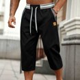 thumbnail image 5 of JUUYY Men's Outdoor Capri Pants with Pockets, Drawstring Lightweight Elastic Waist Loose Beach Vacation Casual Summer Cropped Pants Black L, 5 of 5