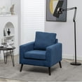 thumbnail image 2 of Upholstered Flannel Fabric Accent Chair, Mid Century Modern Armchair with Solid Wood Legs, Upholstered Comfy Single Sofa for Living Room Bedroom, Family Sofa for Office Guests, Dark Blue, 2 of 7