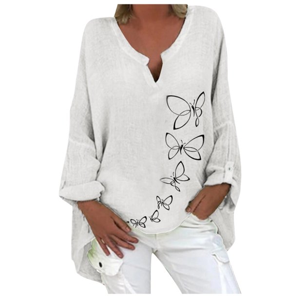 Gibobby Blusa Termica Mujer Blusa Estampado con cuello en V Top floral Manga suelta Más Camisa de tamaño casual Blusa larga para mujer(Blanco, XXXXL)