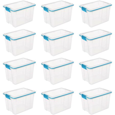 Gasket Box, Stackable Storage Bin with Latching Lid, 20 Quart, 12 Pack