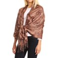 thumbnail image 4 of Sakkas Salome Reversible Silky soft Wrap Shawl Scarf with Lovely Floral Brocade - Brown - One Size Regular, 4 of 5